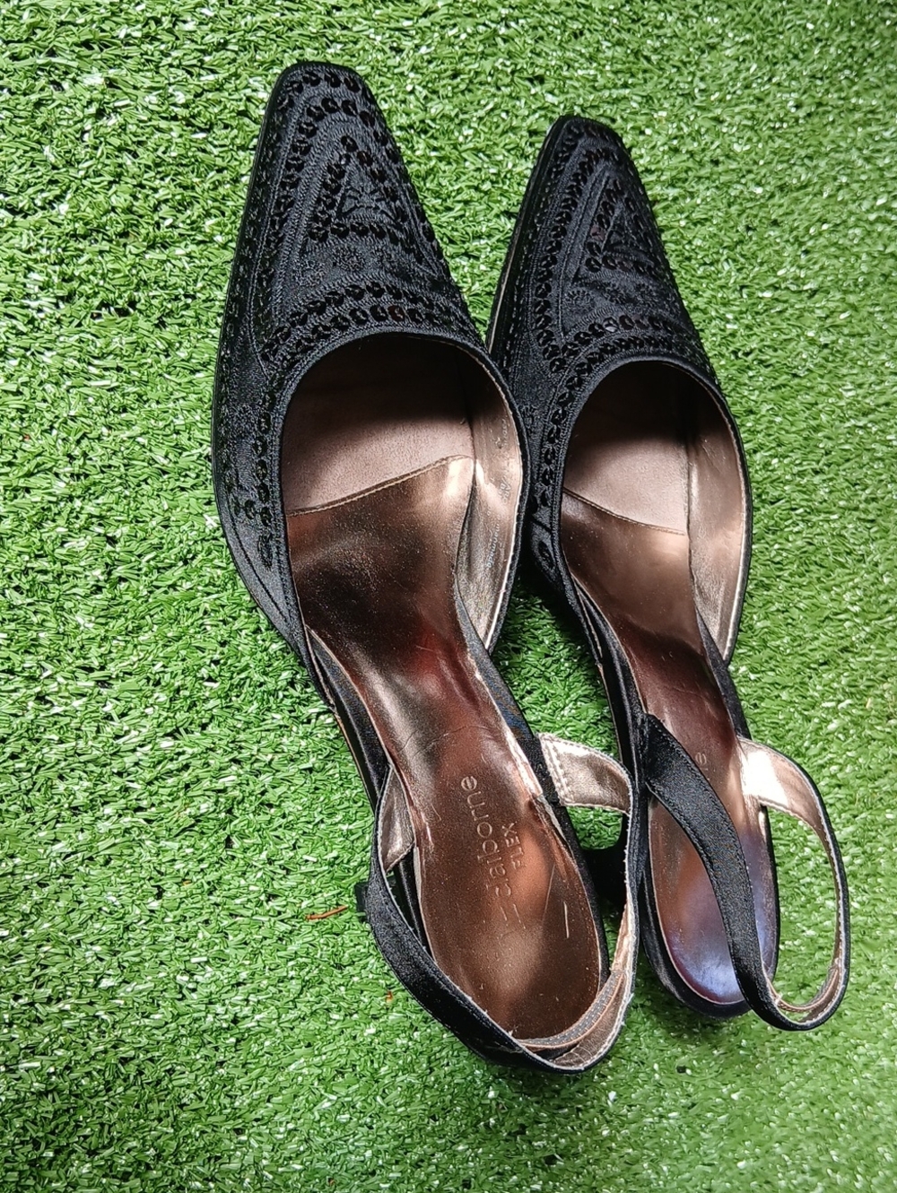 😍Liz Claiborne  Women Black Beaded Slingback Mules Size 9